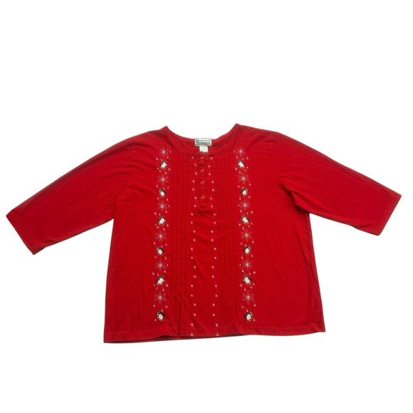 Vintage Shenanigans Christmas Shirt Womens 1X Red Penguins Snowflakes 3/4 Sleeve - Picture 1 of 12